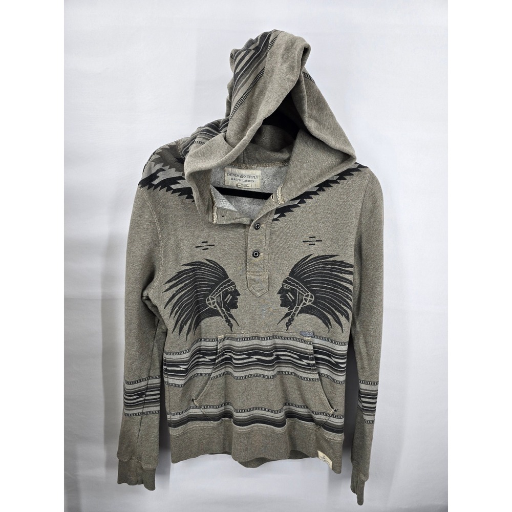 Denim & Supply Ralph Lauren Mens Small Southwestern Tribal Graphic Hoodie Olive